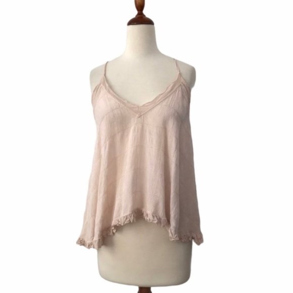 Free People Ruffle Trim Asymmetrical Hem Camisole Blush Pink- Small
